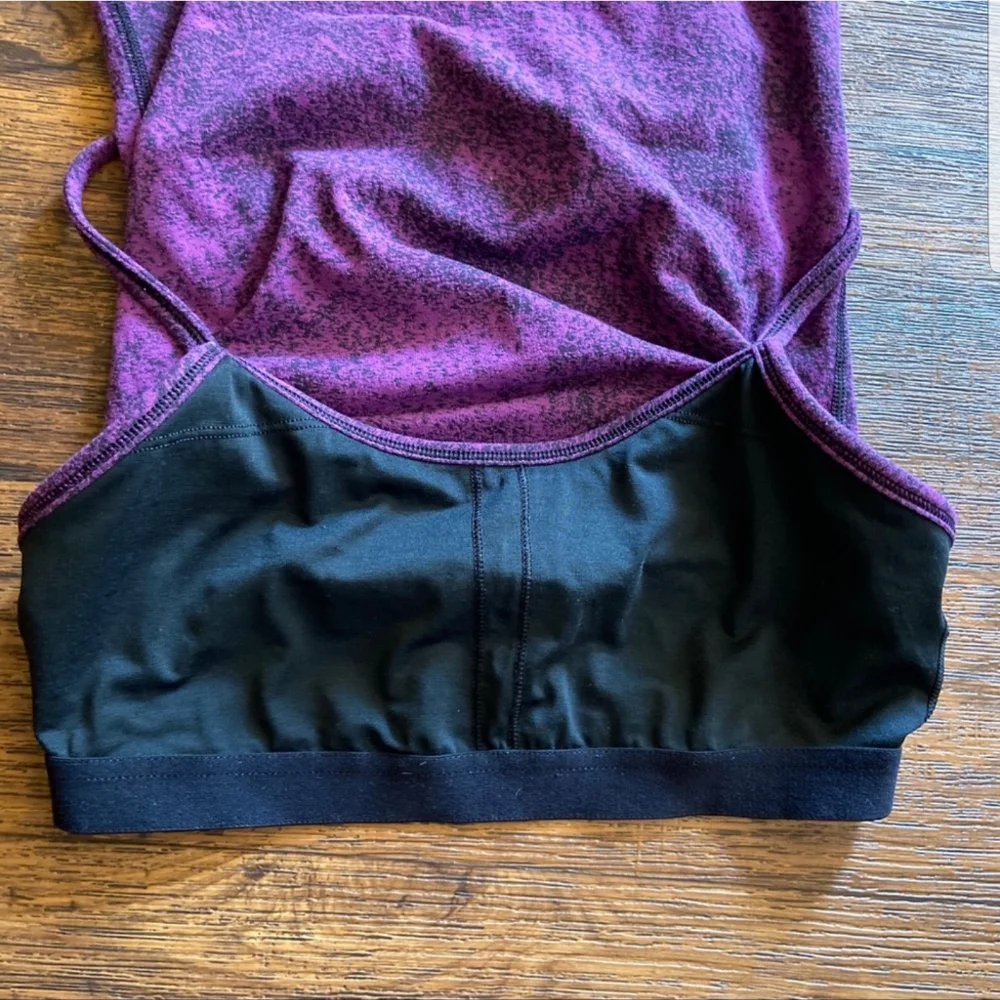 Lululemon Power Y Tank Top Purple Black Space Dye Built In Bra Size 4‎